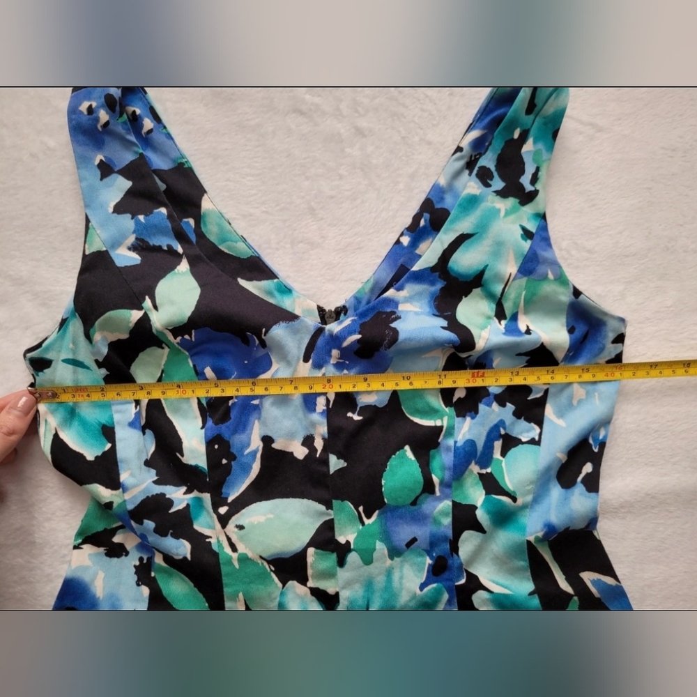 Chaps Blue Green Floral Cotton Sheath Dress Size 4 Sleeveless Colorful Sundress - Picture 3 of 14